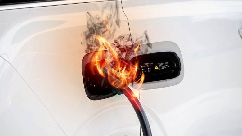 Rendering of a Tesla charger on fire