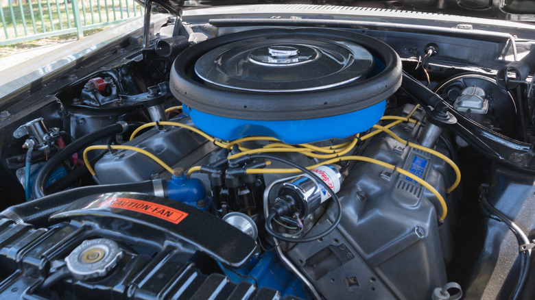 Ford Mustang Boss 429 engine with blue accents