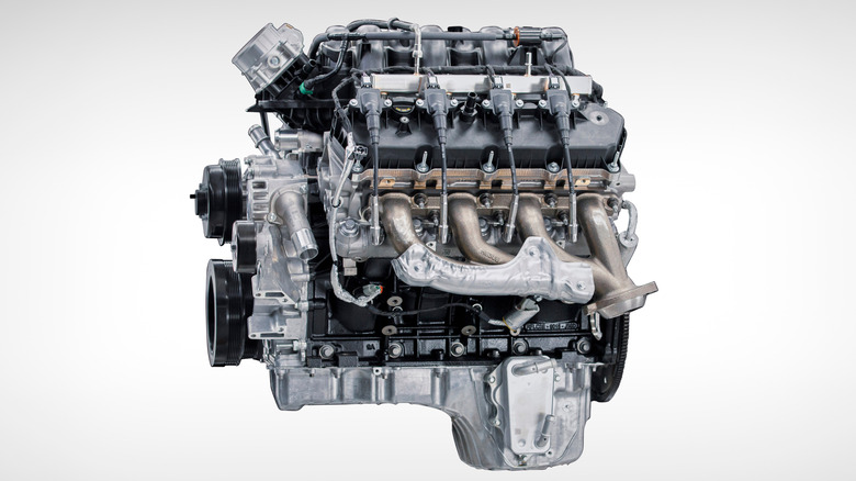 Side view of Ford 6.8 V8 engine