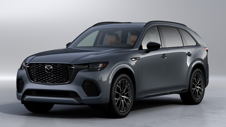 Front 3/4 view of 2025 Mazda CX-70 in studio