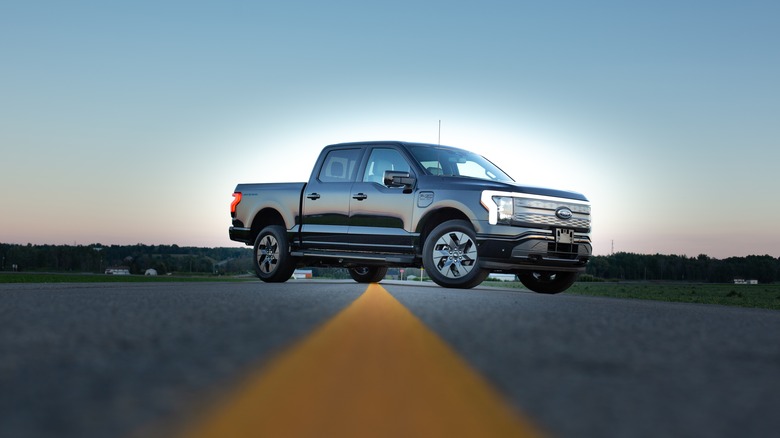 The Ford-F150 Lightning during a photoshoot.