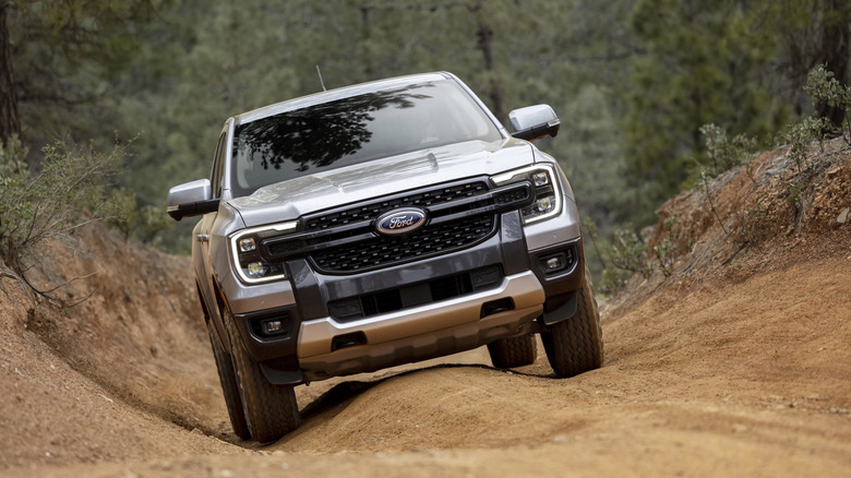 A 2024 Ford Ranger navigating an off-road track.
