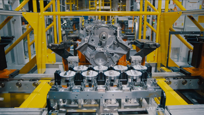Ford V8 on factory assembly line