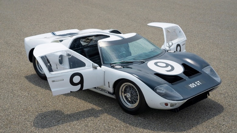 Ford GT40 parked with its doors opened