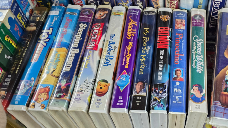 A display of VHS tapes.