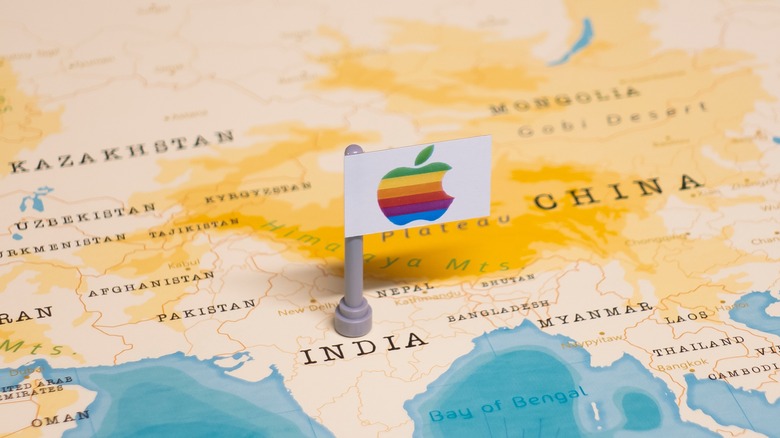 Apple logo flagpole on India