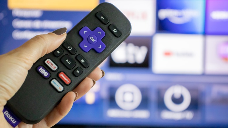 person holding roku remote