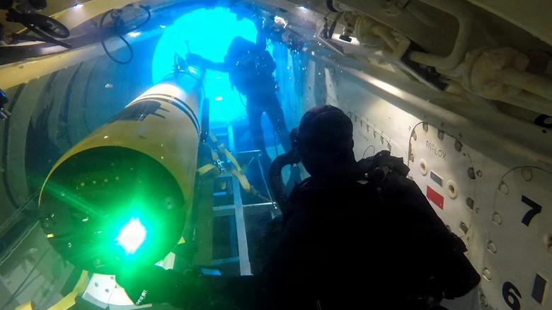 Divers retrieve the US Navy razorback sub.