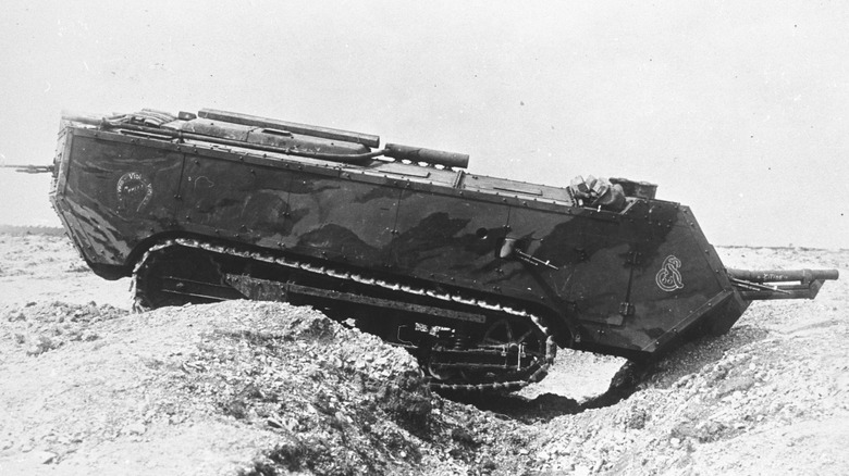 Saint-Chamon tank from WWI stuck in a trench