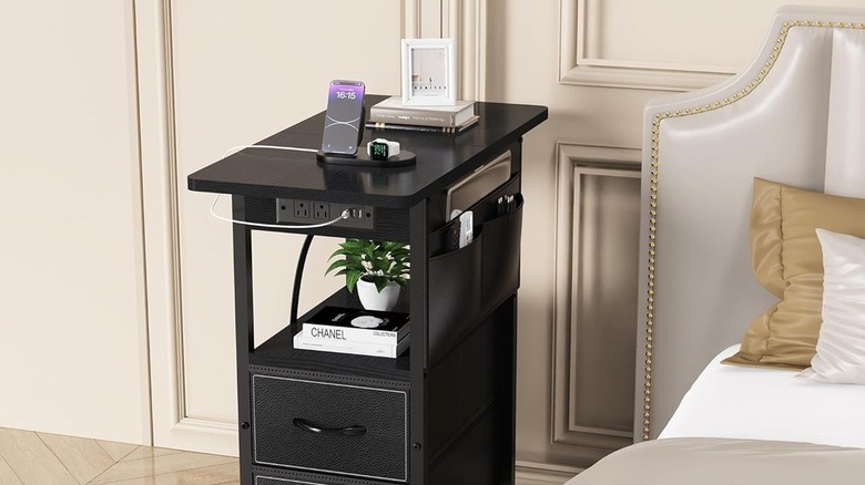 Side table near bed with integrated charging station
