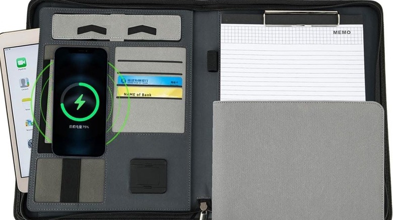 Padfolio with wireless phone charging