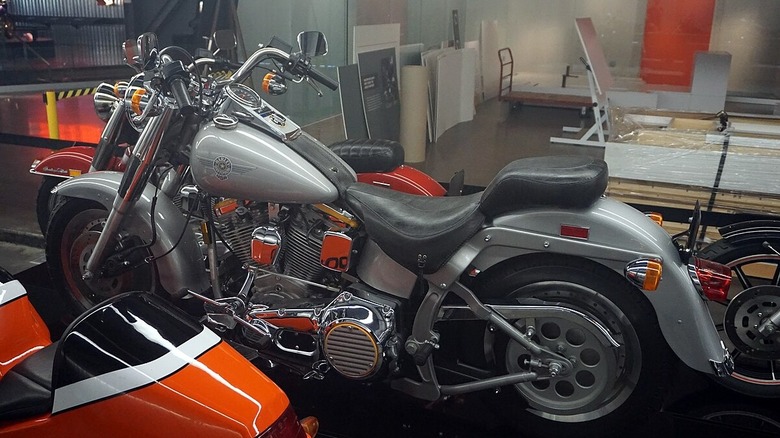 1990 Harley Davidson Fat Boy on display