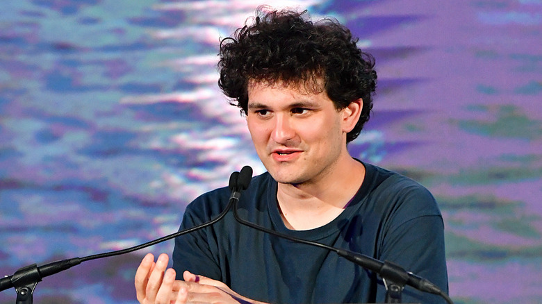 FTX founder Sam Bankman-Fried speaking at an event.
