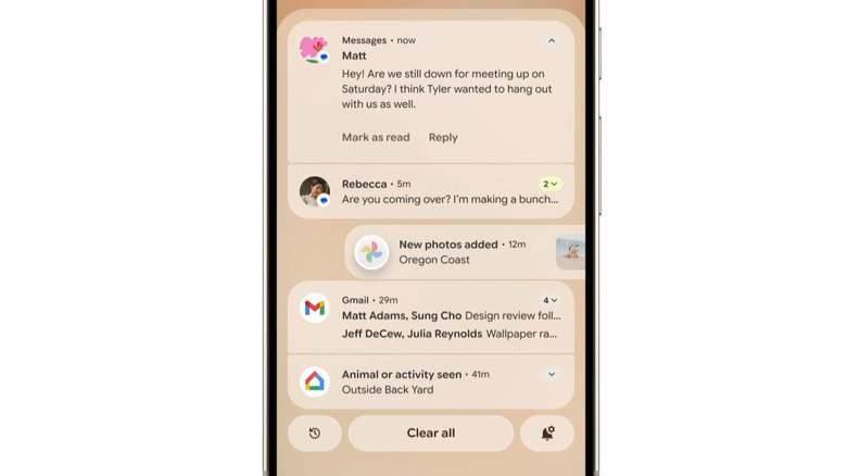 Notification shade on Android 16