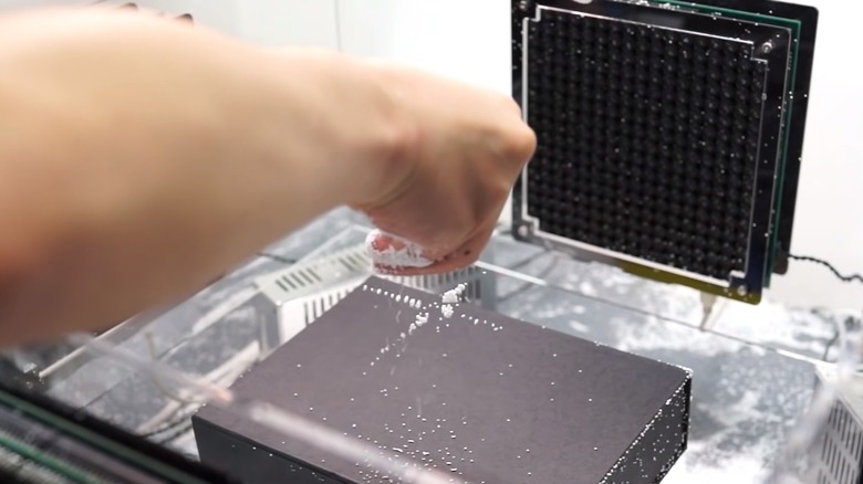 Levitating styrofoam beads during an experiment