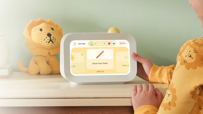 Purple and white screen device in a children's room