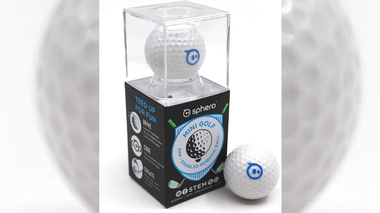 Golf ball showing a blue logo