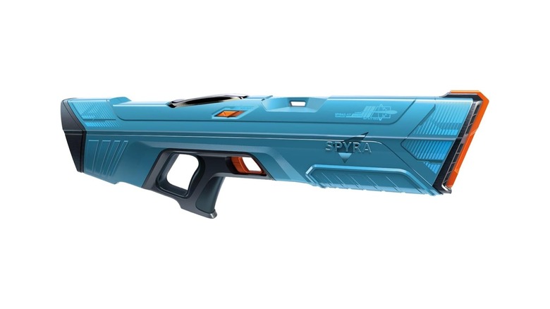 Blue water gun with red trim