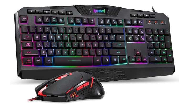 The Redragon S101 Gaming Keyboard and mouse have rainbow colored back lighting