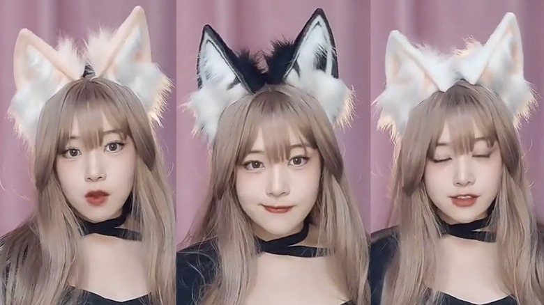 Black and white furry cat ears headband