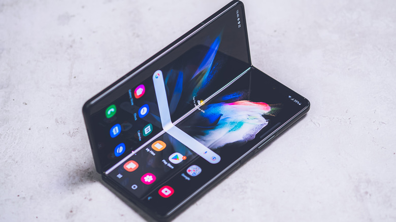 Samsung Galaxy Z Fold 3 in flex state.