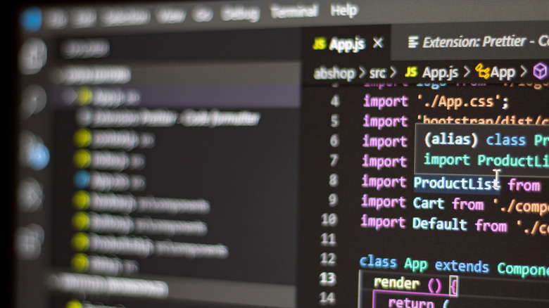 Screen showing code