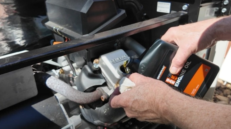 Adding fresh oil to a Generac generator after an oil change