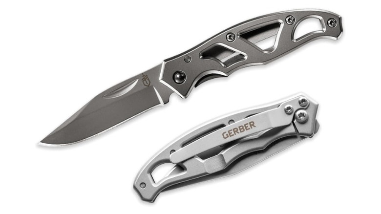 Gerber Paraframe pocket knife in open and folded positions