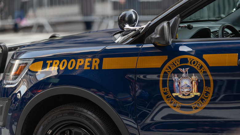 Close-up of a New York State Police car