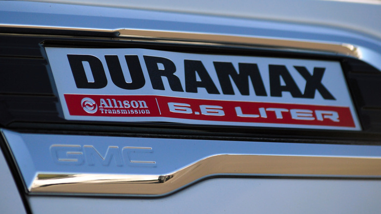 Allison Transmission badge on GMC heavy-duty pickup truck