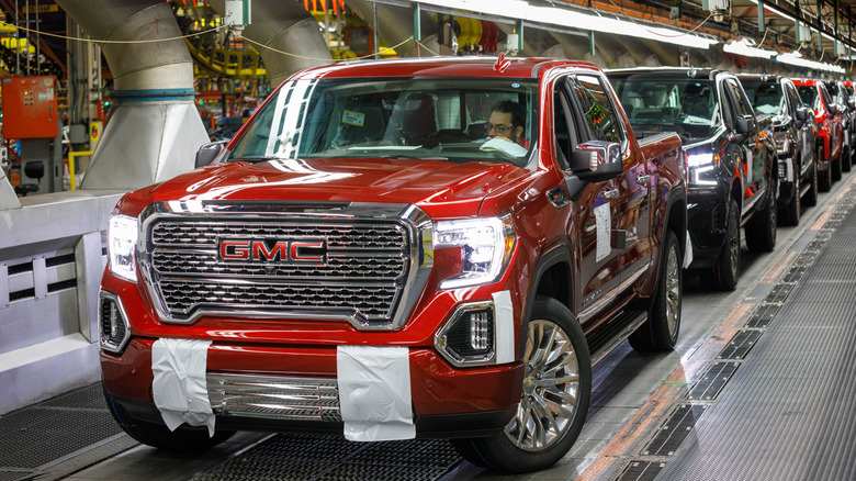 2018 GMC Sierras coming off the manufacturing line