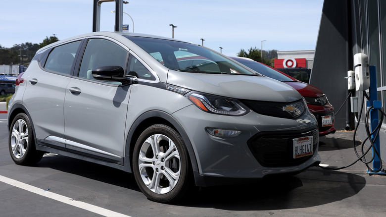 Gray Chevy Bolt charging