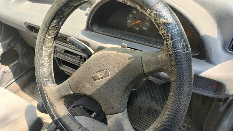 worn out old steering wheel