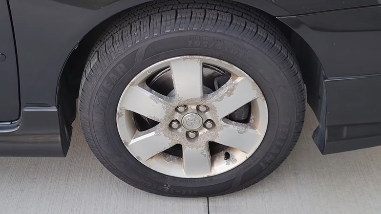 A Goodyear Reliant tire on a Toyota vehicle.