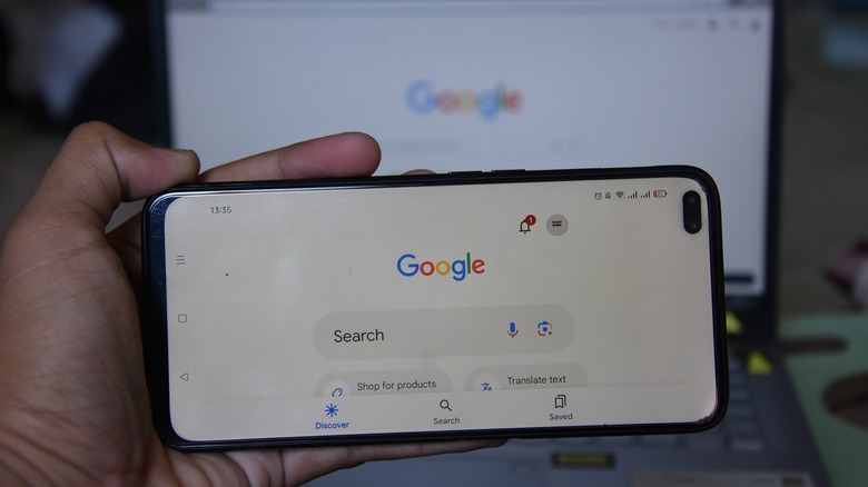 Google app home page on Android