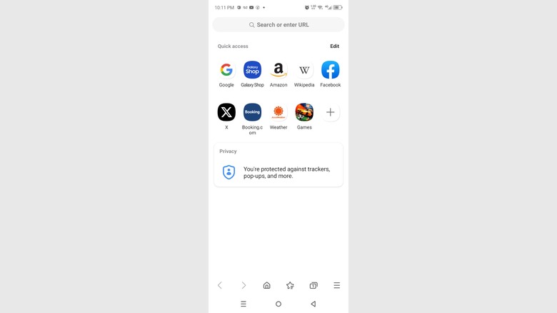 Samsung Internet home page
