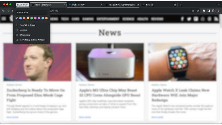 Websites Grouped in Google Chrome