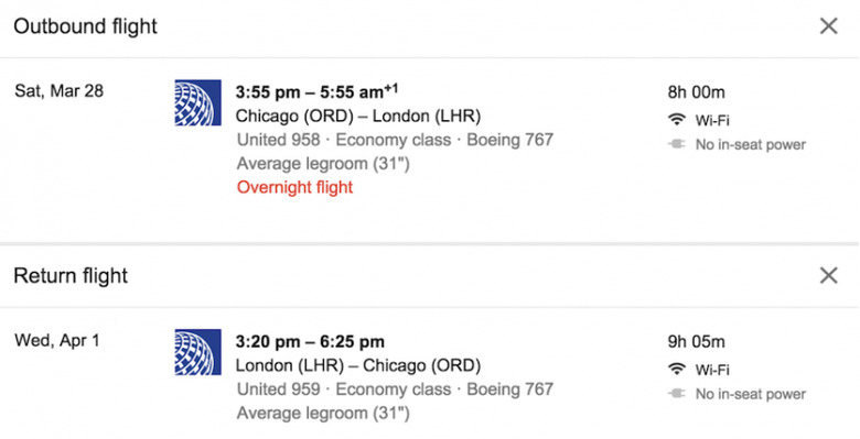 Google flight searches to show if WiFi, power outlets available