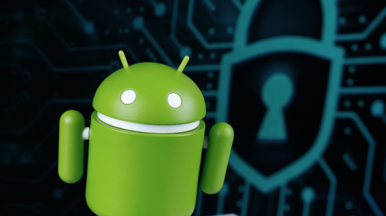 Android mascot on digital padlock background