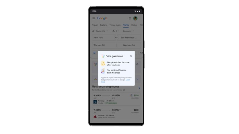 Google's price guarantee on flights