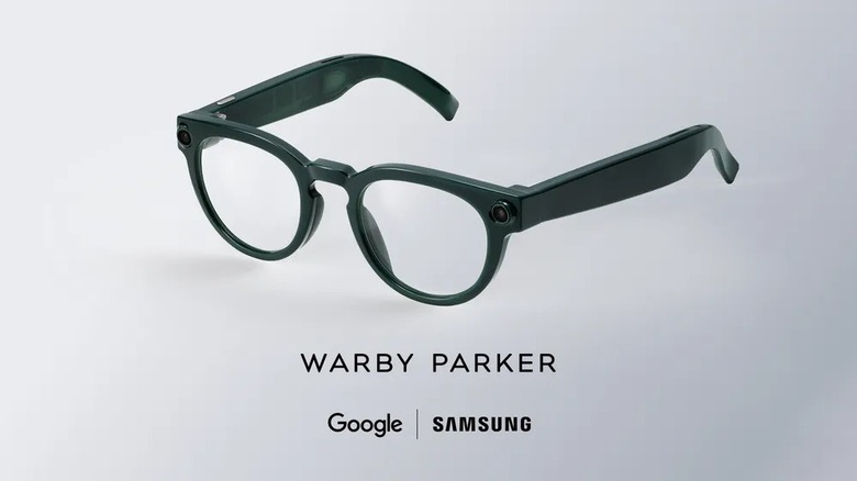 Warby Parker Google glasses on a white studio background