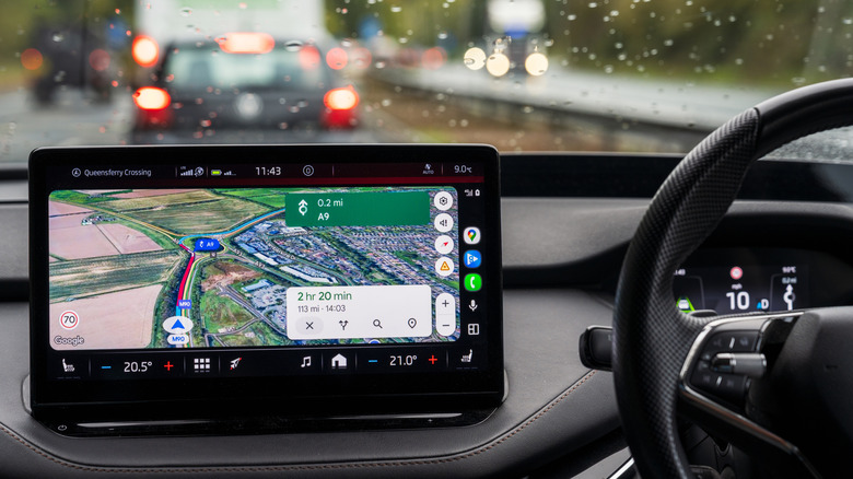 Car infotainment screen displaying Google Maps in Android Auto