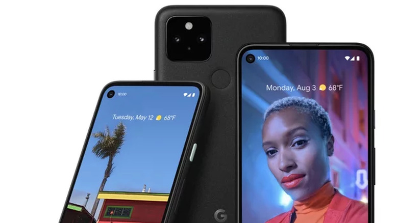 Three Google Pixel 5 phones