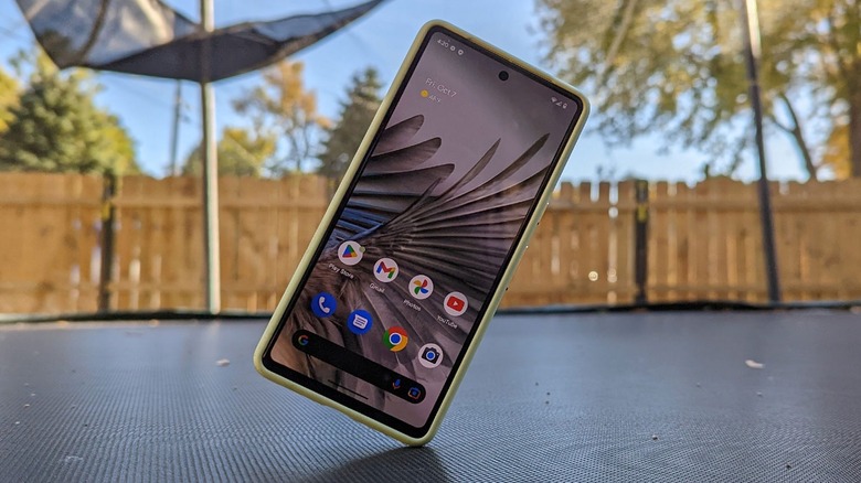 Google Pixel 7 on a trampoline