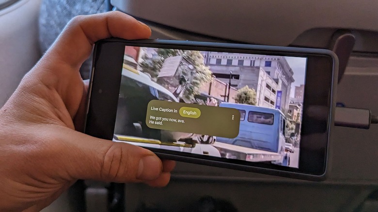 Google Pixel 7a with video with Live Caption turned on