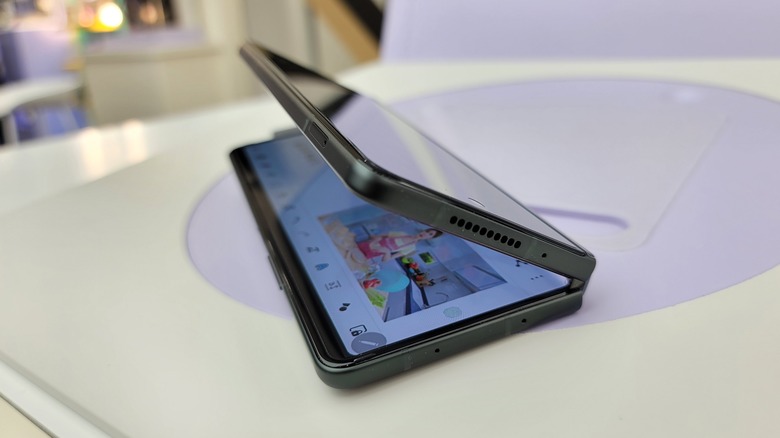 A foldable phone on a table