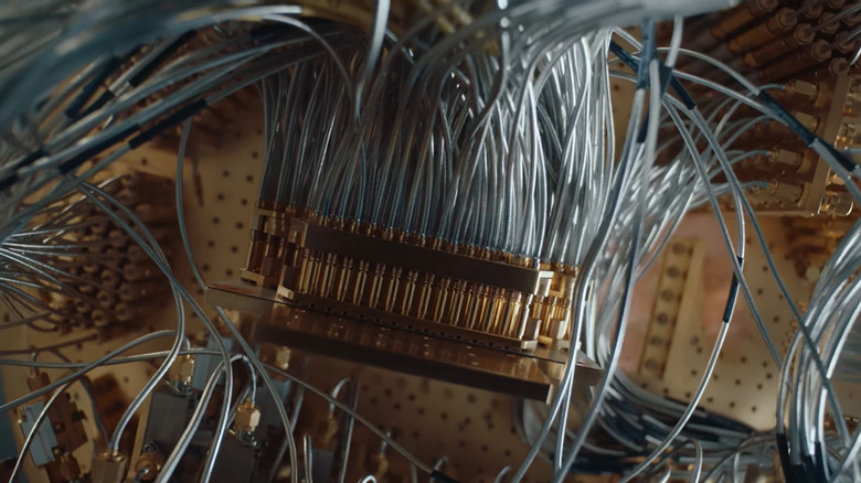 Close-up of qubit component structure on a Google Quantum computer