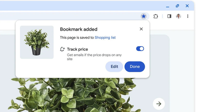 Google Chrome price tracking feature