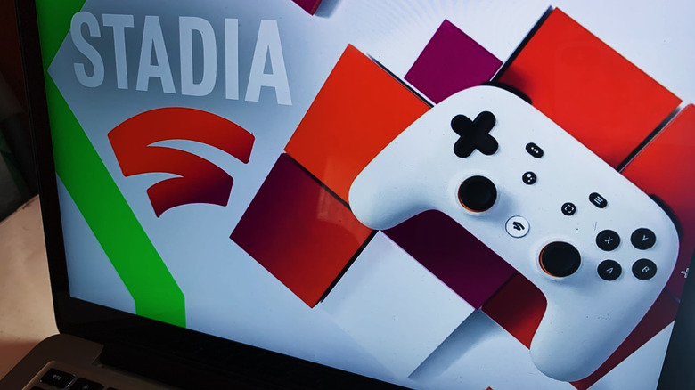 Stadia artwork on  a laptop's screen.