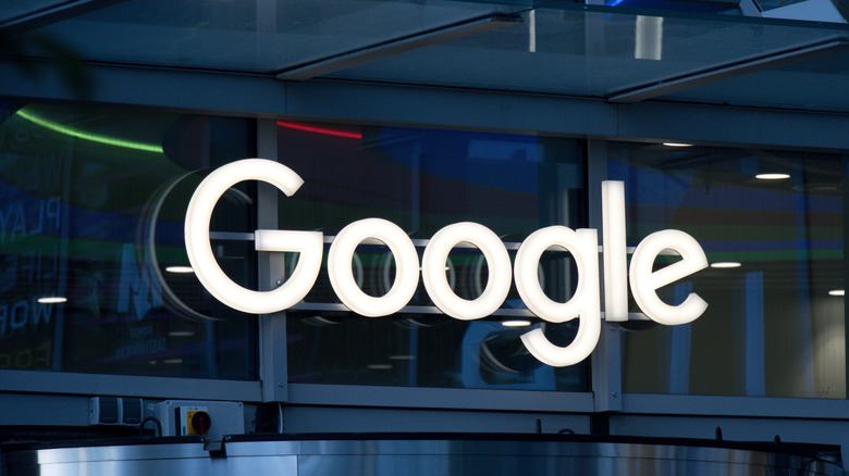 Google logo at the entrance of its headquarters